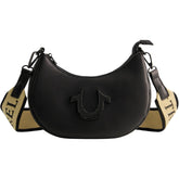 True Religion Women's Shoulder Bag Purse, Crescent Hobo Handbag with Adjustable Removable Strap and Horseshoe Logo, Black